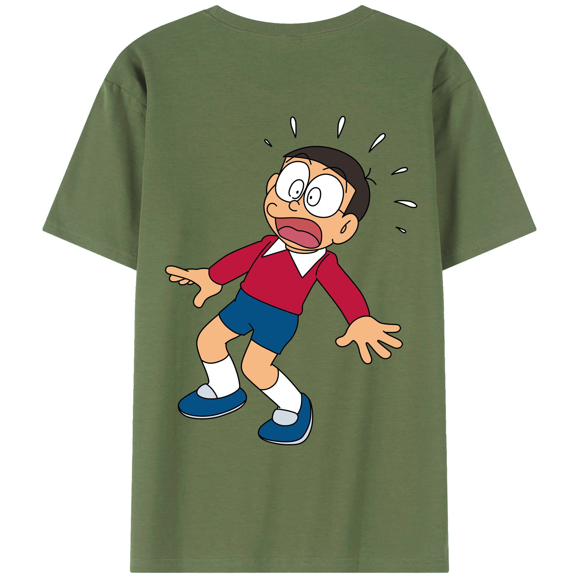 （画像用） ドラえもん 野比 のび太 Doraemon Nobita Nobi 綿100％ メンズ半袖Tシャツ（バックプリント） 通気性